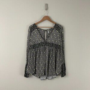 Free People Rolling Hills Bell Sleeve Tunic Top Black Combo Size Small